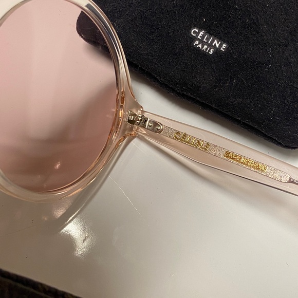 Celine Made in Italy Oversized Round Pink On Pink Sunglasses Gold Logo Inset - Picture 7 of 16